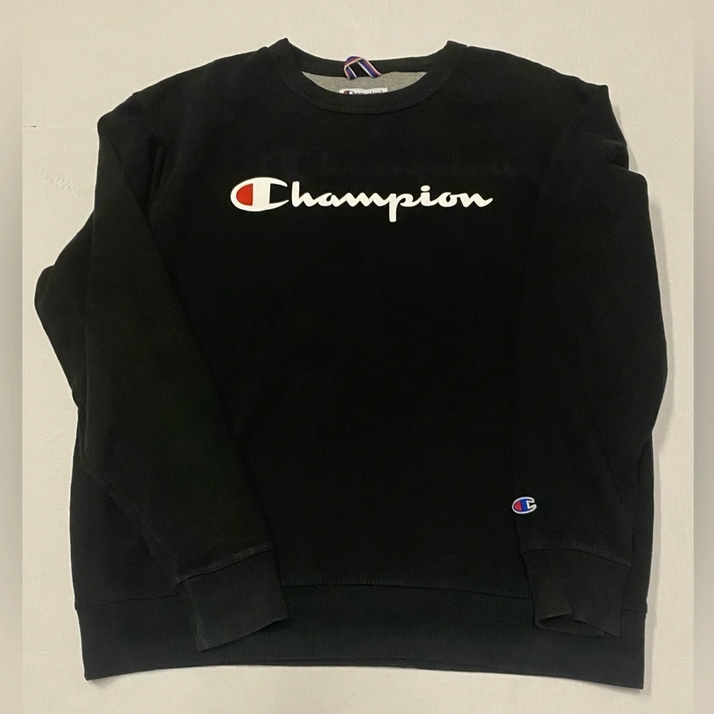 Champion Men's Black Crewneck Oversized Sweatshirt Size Large